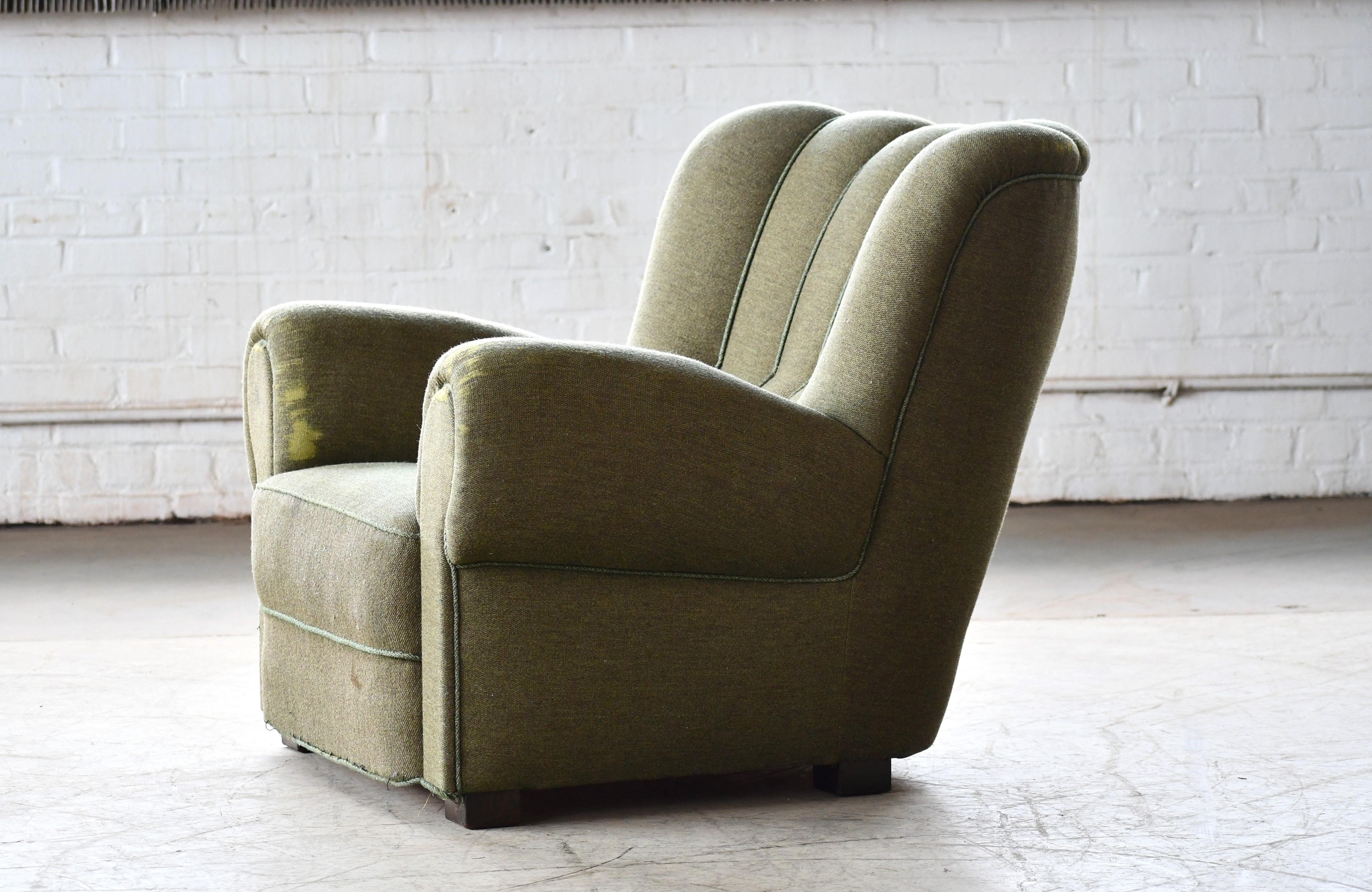 Wool Mid-Century Danish 1940's Large Scale Club Chair For Sale