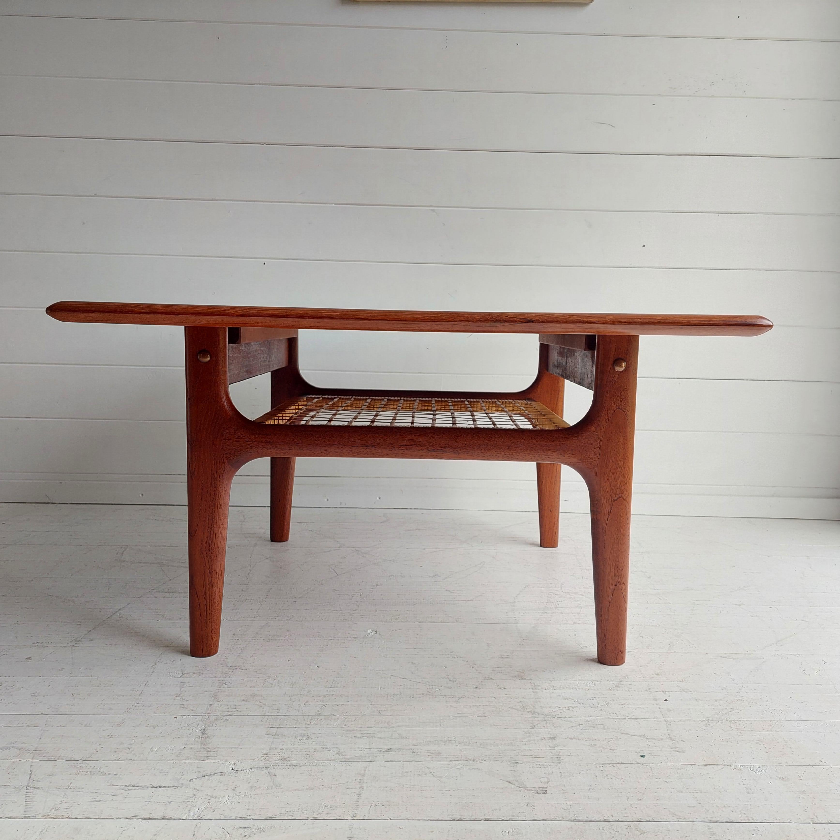 Midcentury Danish 1960s Teak and Cane Coffee Table by Trioh Møbler 4