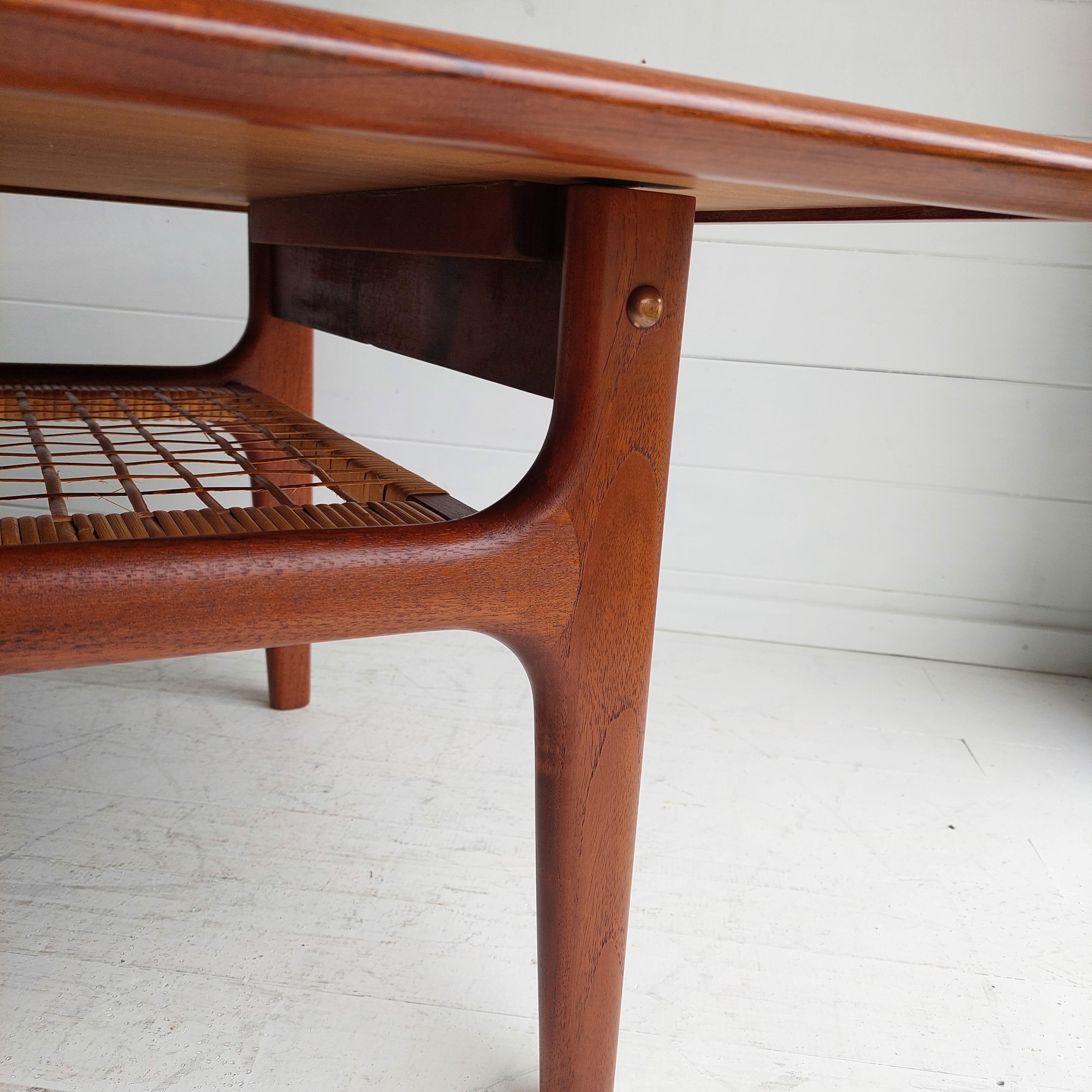 Midcentury Danish 1960s Teak and Cane Coffee Table by Trioh Møbler 5