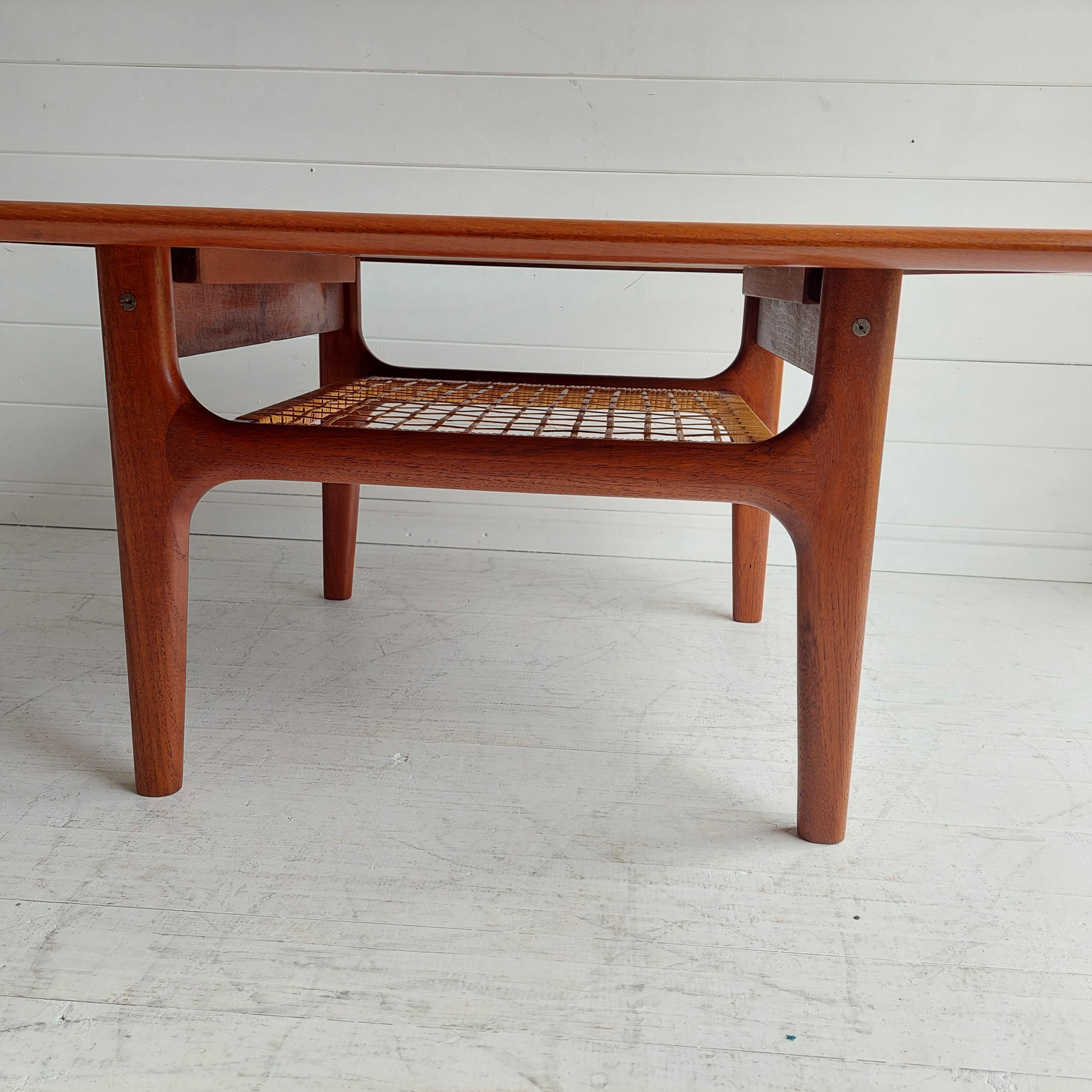 Midcentury Danish 1960s Teak and Cane Coffee Table by Trioh Møbler 7