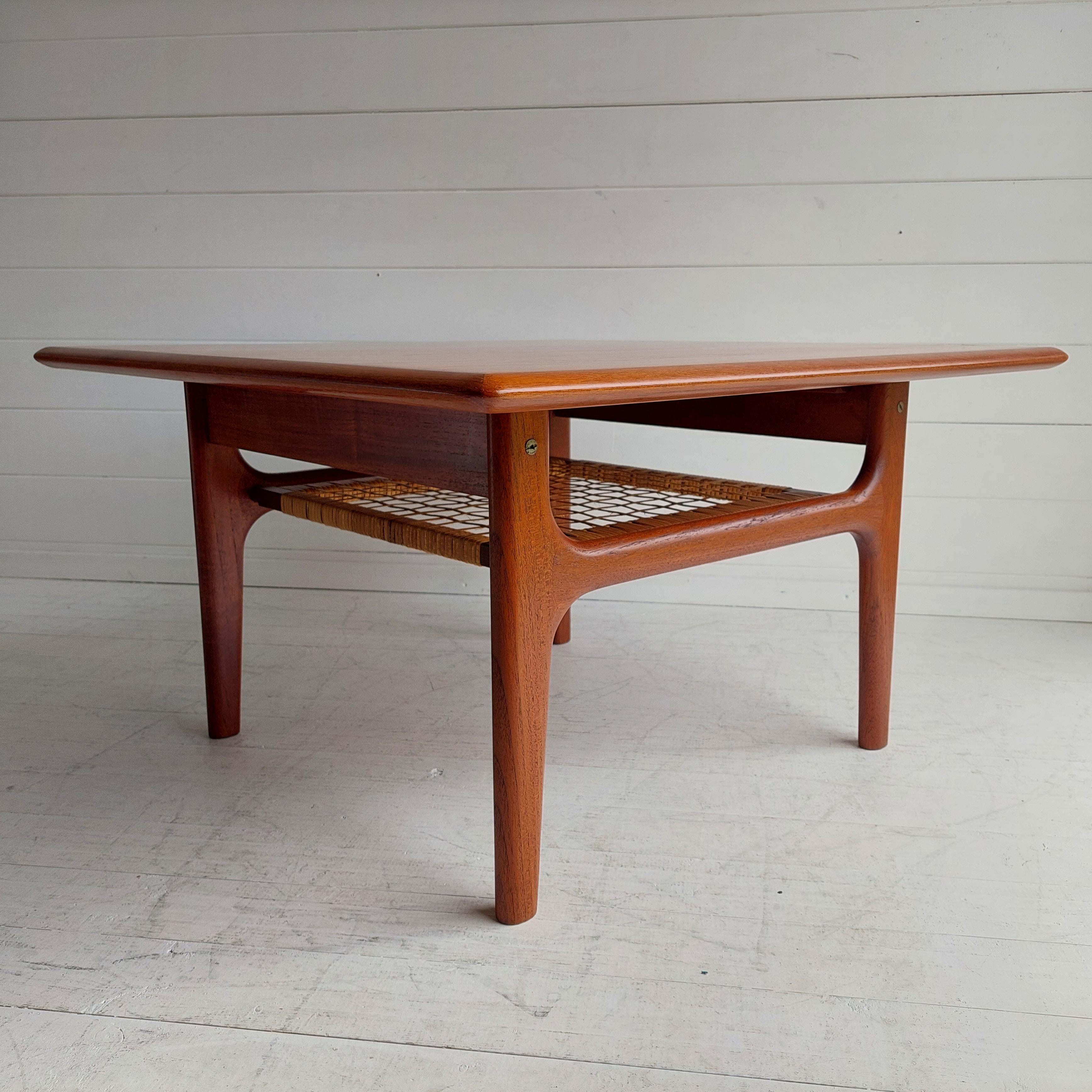 Midcentury Danish 1960s Teak and Cane Coffee Table by Trioh Møbler 12