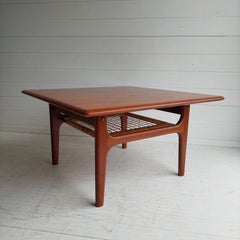 Midcentury Danish 1960s Teak and Cane Coffee Table by Trioh Møbler