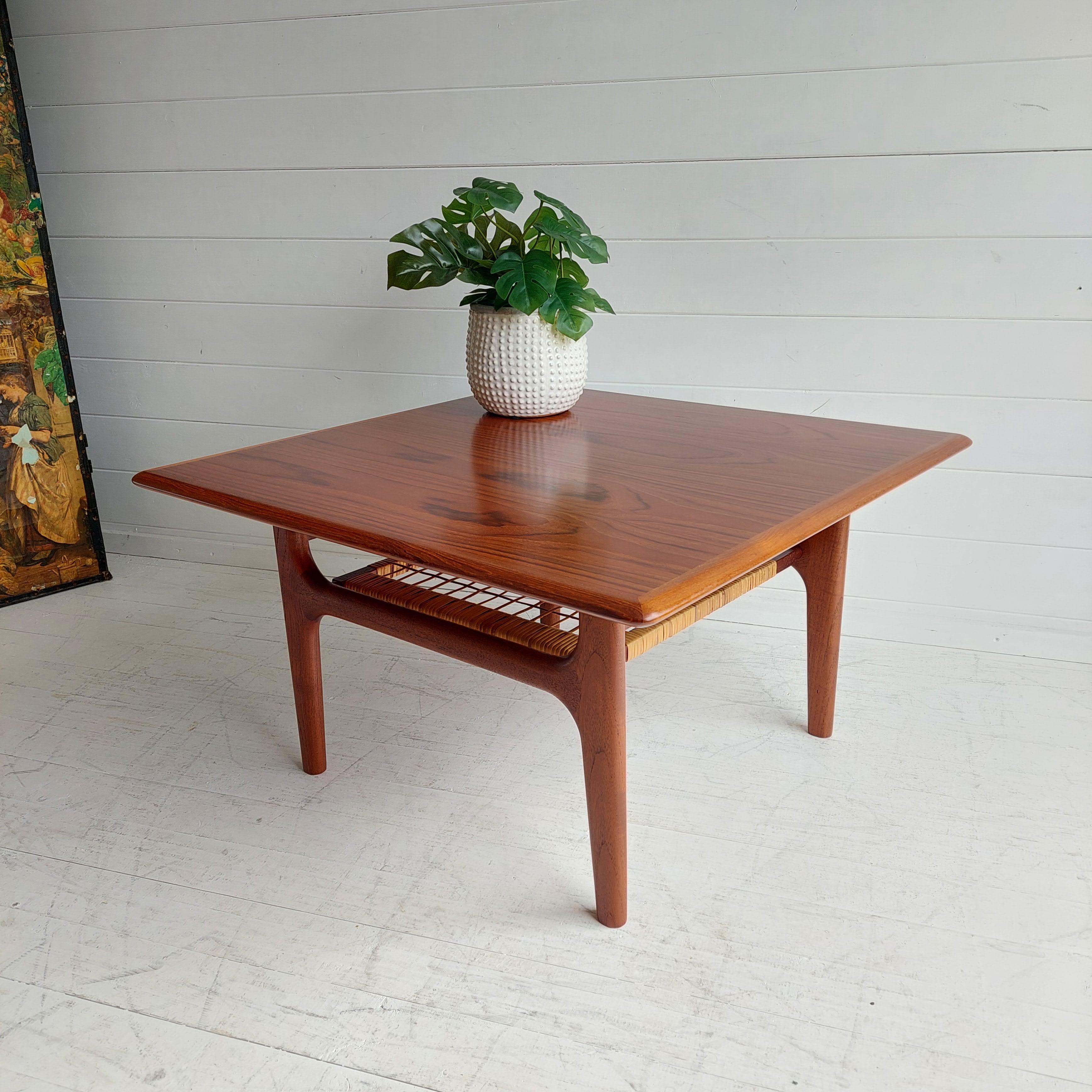 Mid-Century Modern Midcentury Danish 1960s Teak and Cane Coffee Table by Trioh Møbler