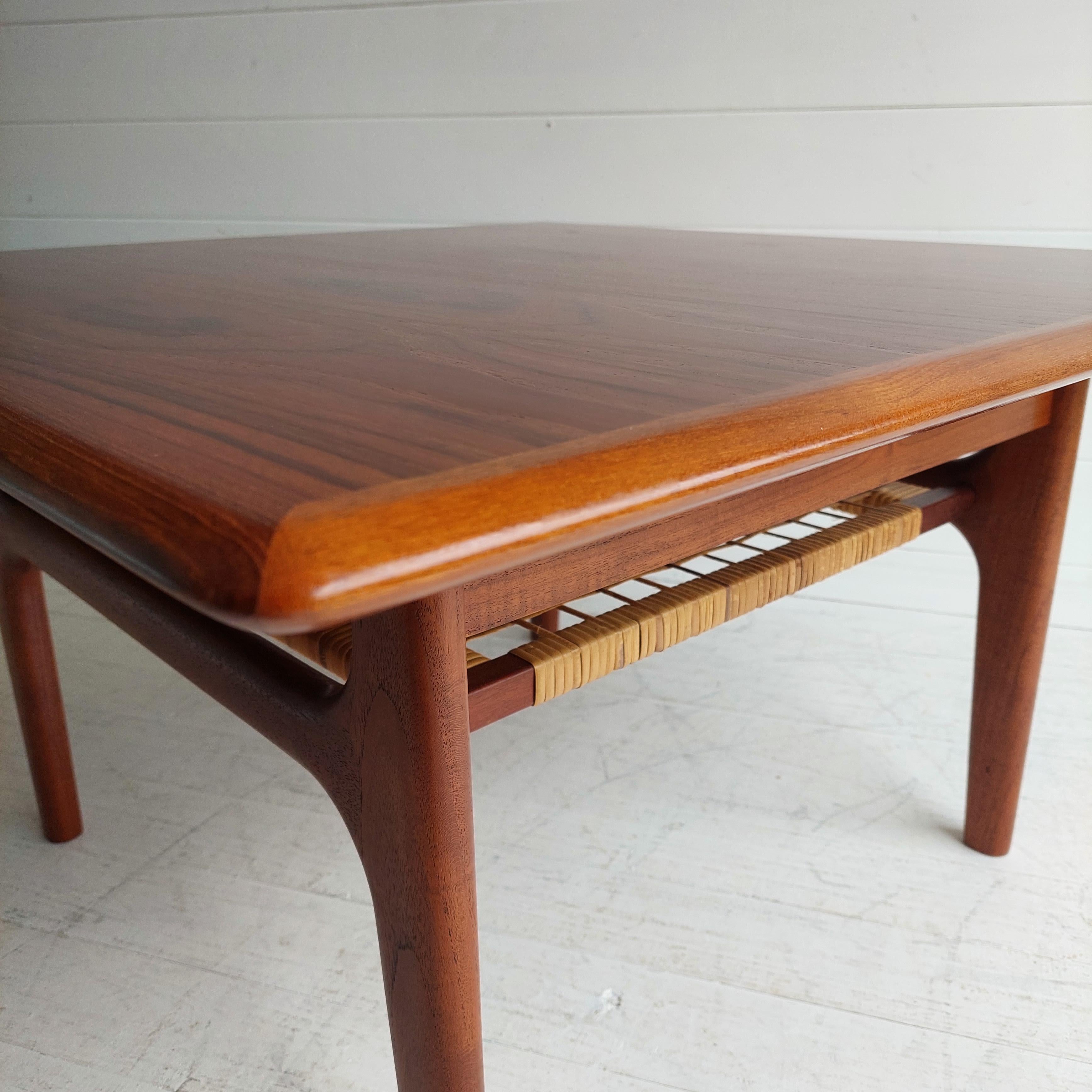 Midcentury Danish 1960s Teak and Cane Coffee Table by Trioh Møbler 1