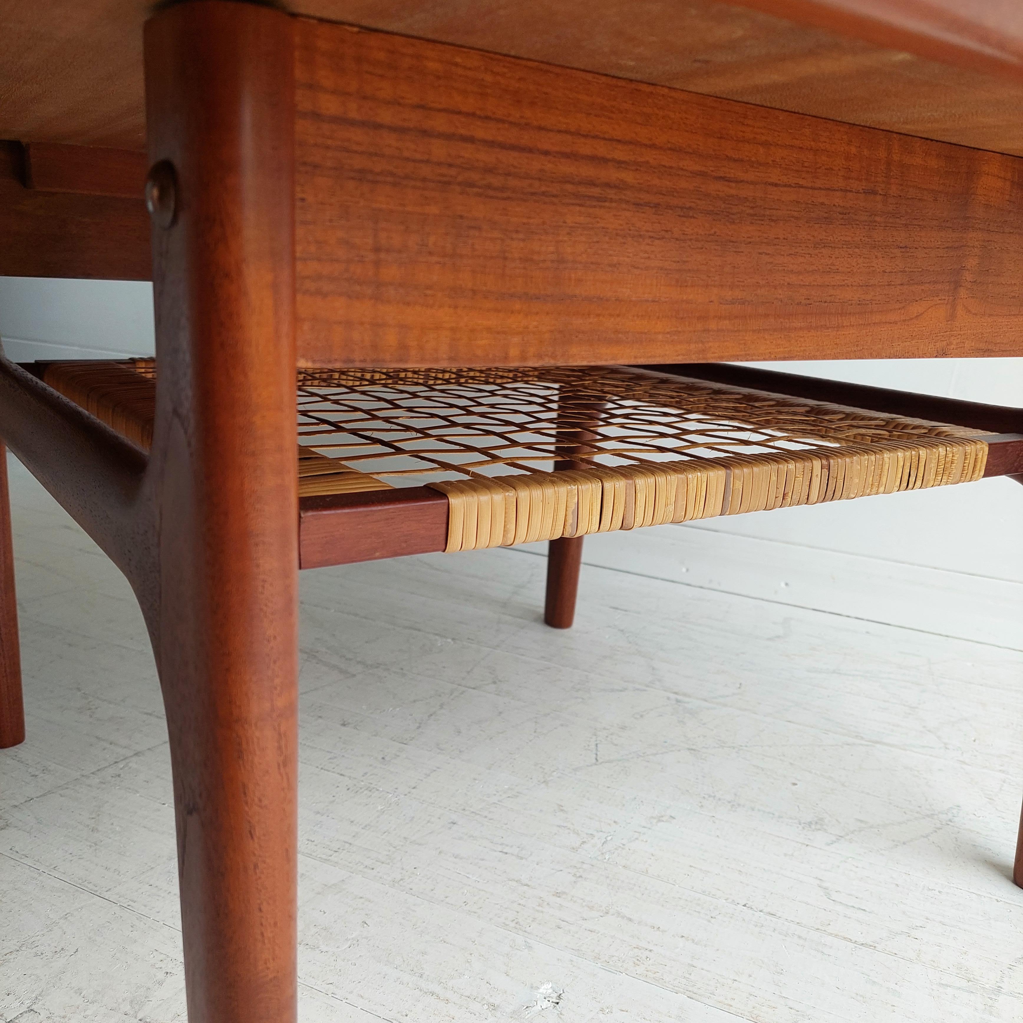 Midcentury Danish 1960s Teak and Cane Coffee Table by Trioh Møbler 2
