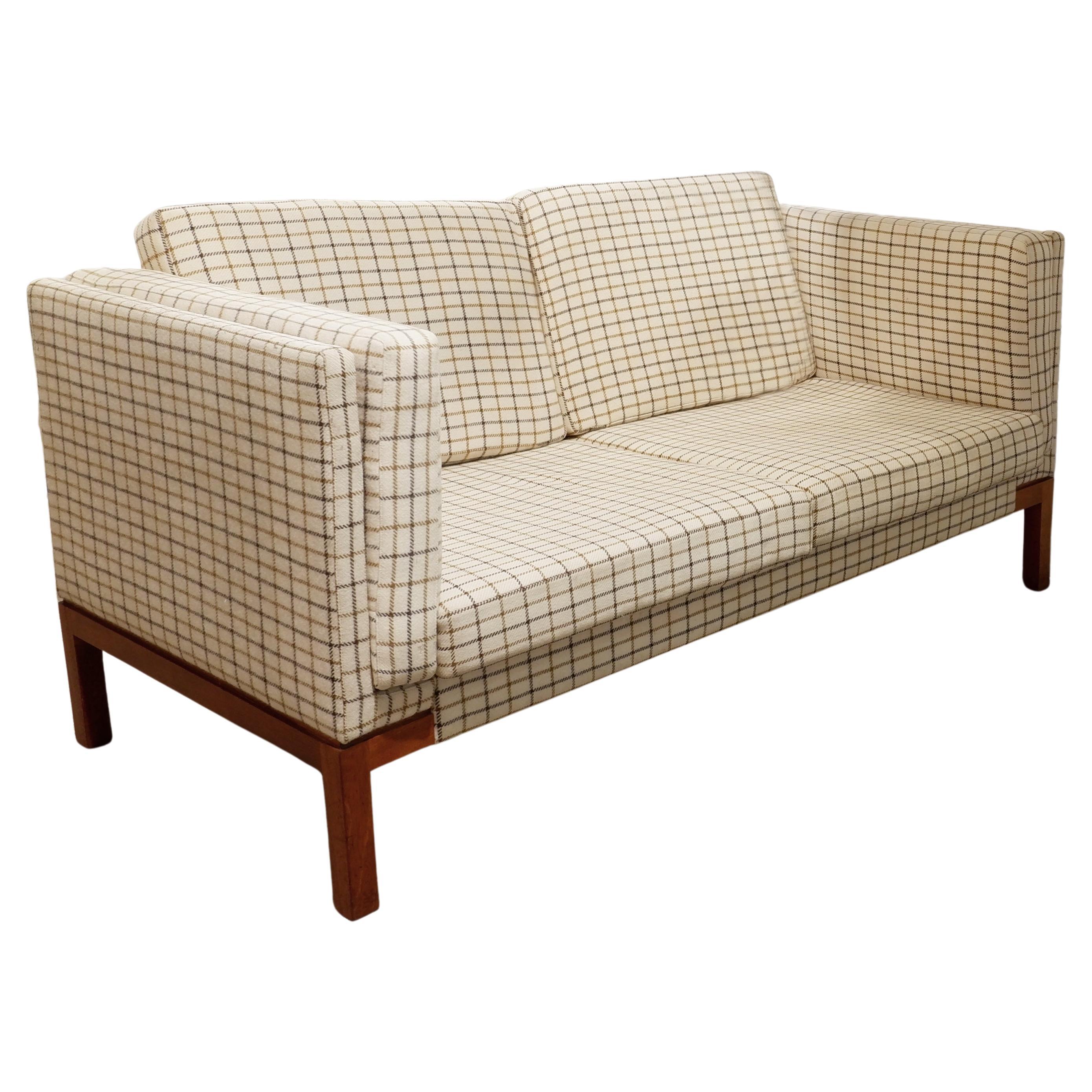 Mid Century Danish 2 Seater Sofa, Original Wool Fabric For Sale