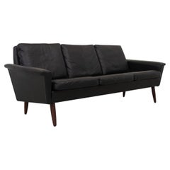 Mid-Century Danish 3-Seater Black Leather Sofa by Thams, 1960s.