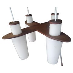 Mid Century Danish 4 Light Chandelier with Milk Glass Shades