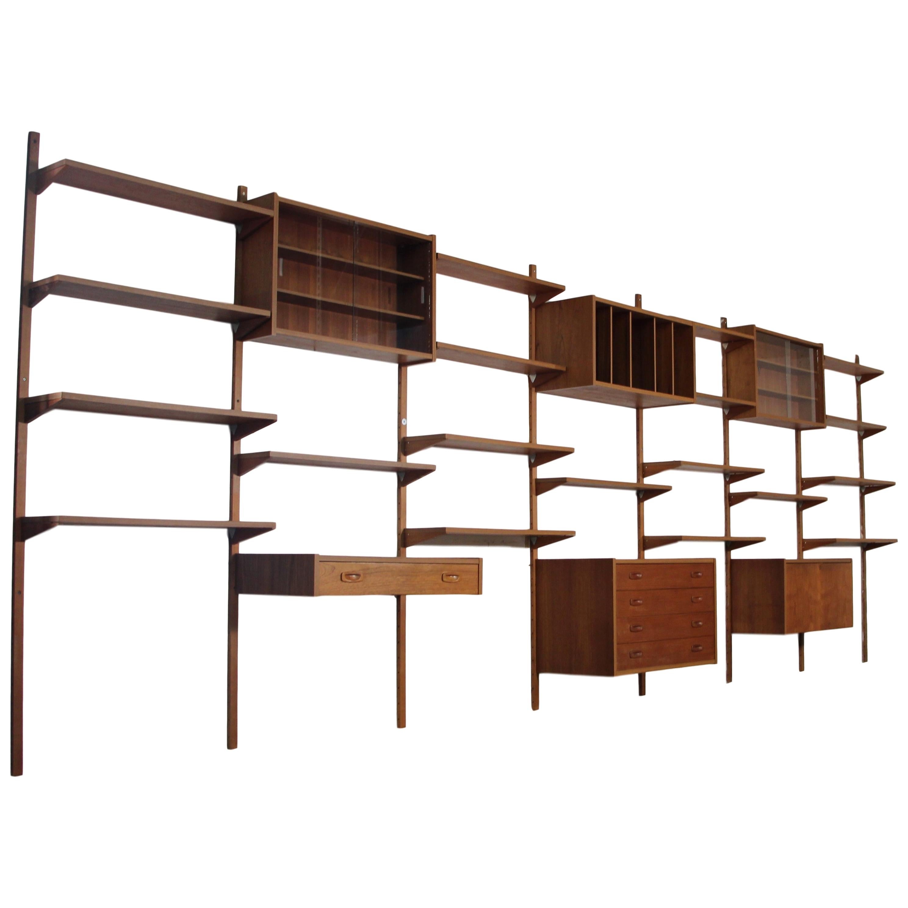 Midcentury Danish 7 Bay Teak Shelving Unit By PS Systems