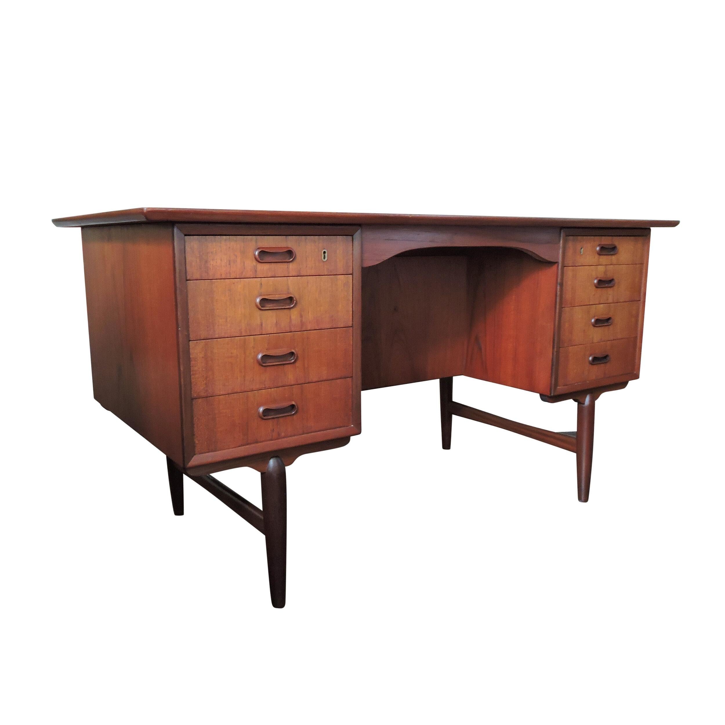 Mid-Century Modern Mid-Century Danish 8 Drawer Teak Desk with Bookcase Back, 1960s For Sale