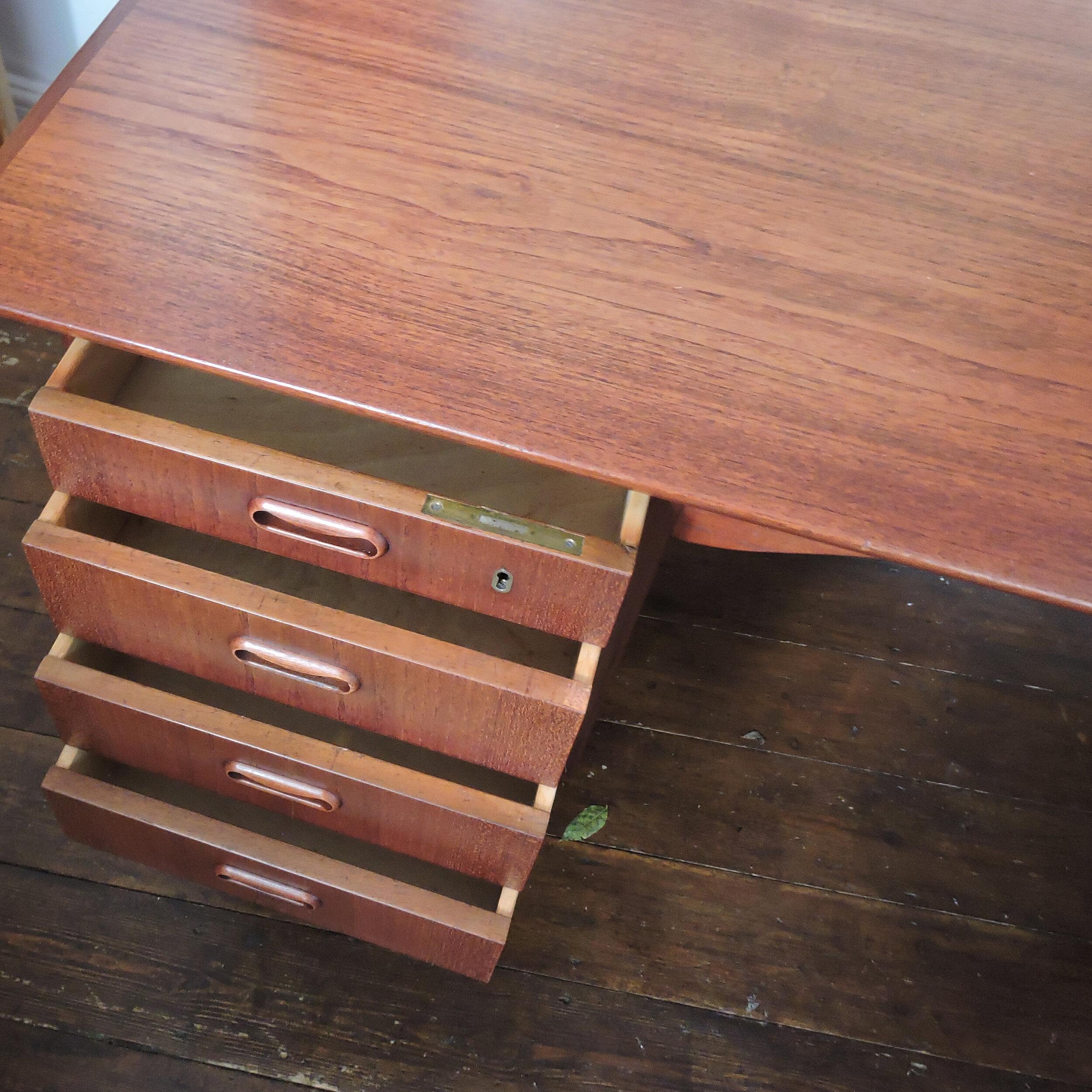 Mid-20th Century Mid-Century Danish 8 Drawer Teak Desk with Bookcase Back, 1960s For Sale
