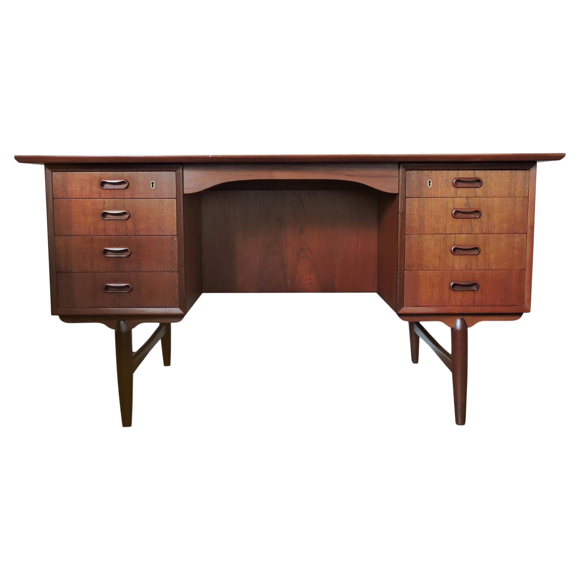 Mid-Century Danish 8 Drawer Teak Desk with Bookcase Back, 1960s For Sale