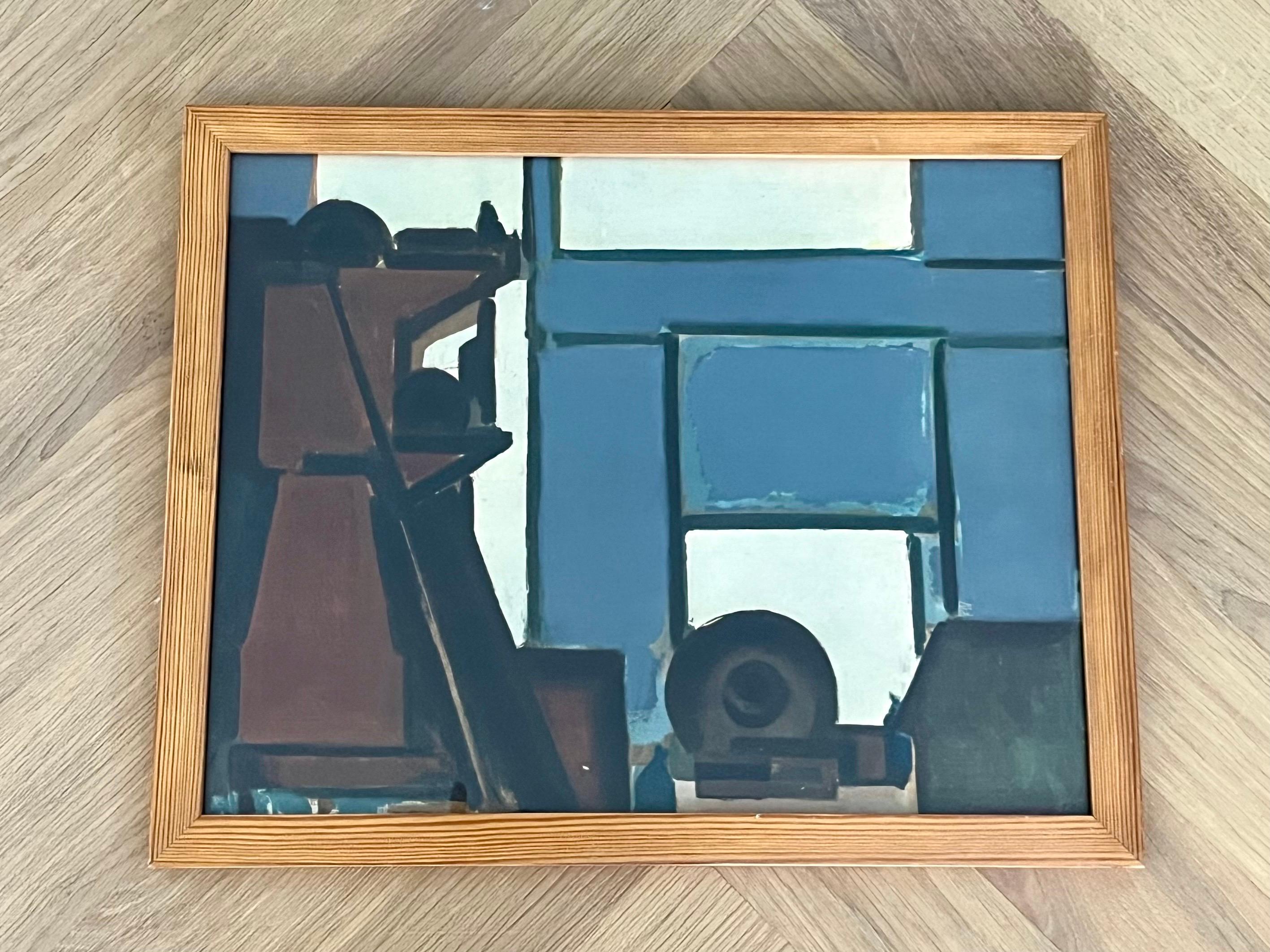 Mitte des Jahrhunderts dänische abstrakte geometrische Arbeit auf Papier in Holzrahmen, 1950er-1960er Jahre (Dänisch) im Angebot