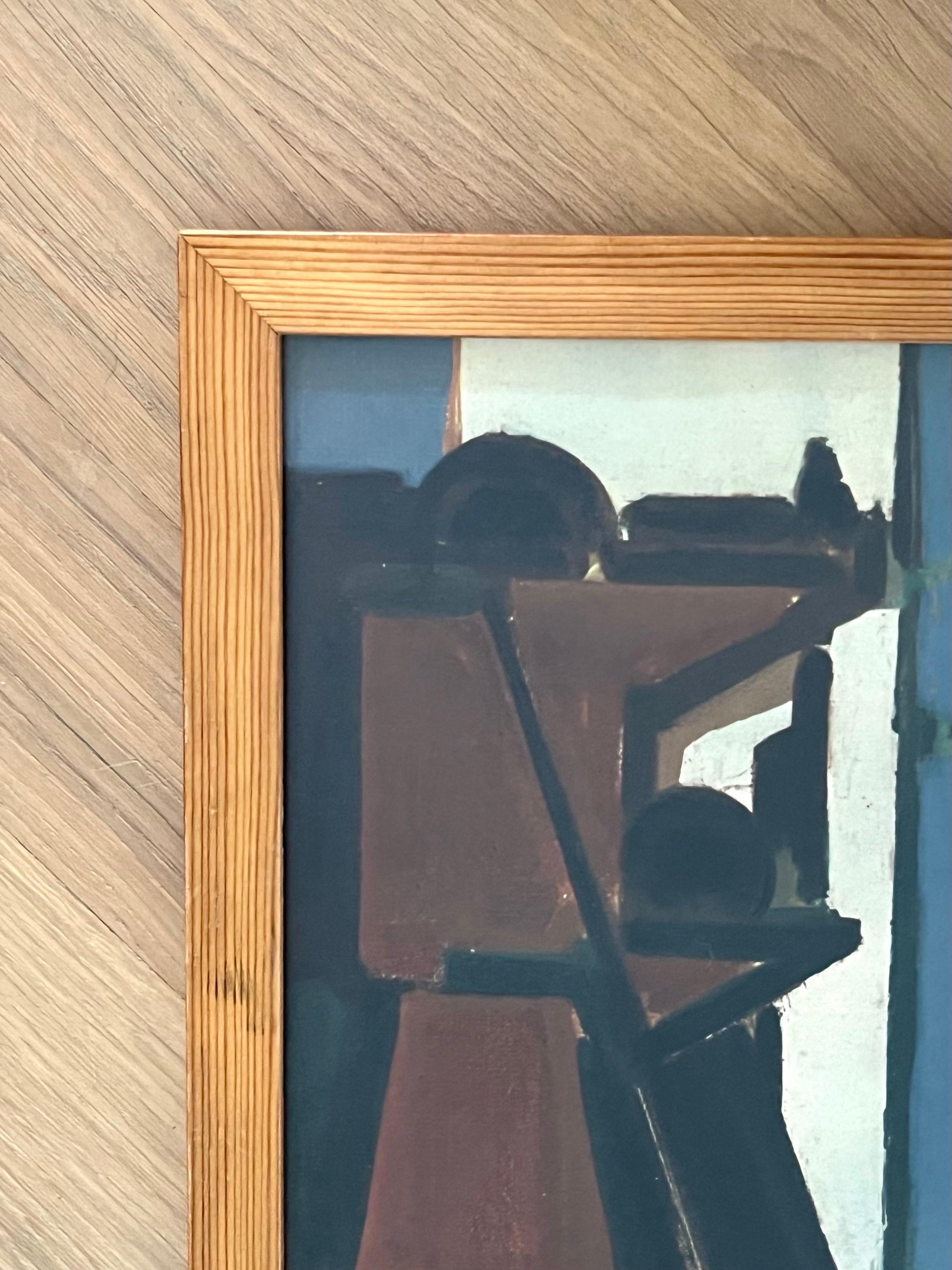Mitte des Jahrhunderts dänische abstrakte geometrische Arbeit auf Papier in Holzrahmen, 1950er-1960er Jahre im Zustand „Gut“ im Angebot in Frederiksberg C, DK