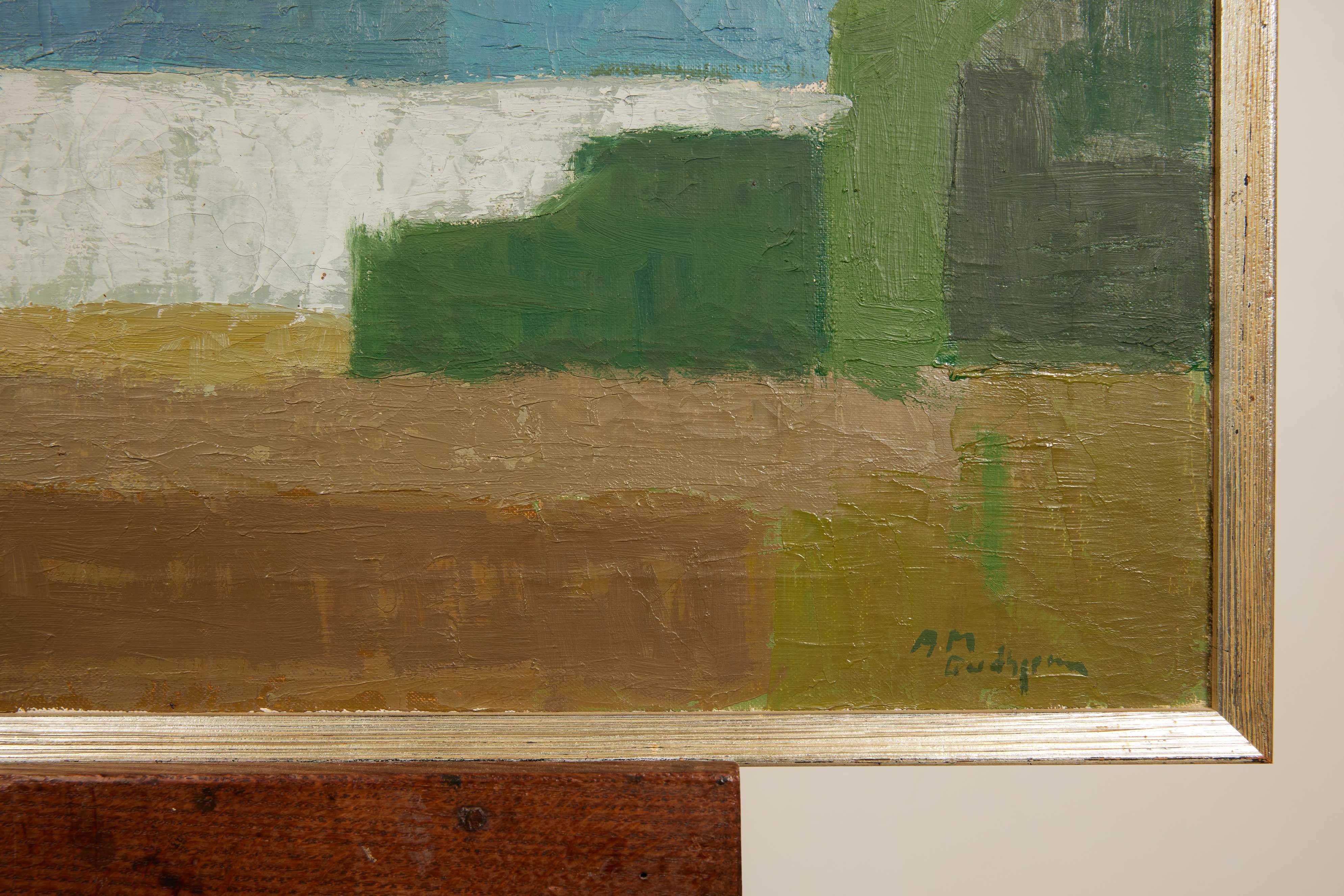 Quadro di paesaggio astratto danese di metà secolo firmato

 Con dimensioni di 33 pollici e mezzo di larghezza e 19 pollici e mezzo di altezza, quest'opera d'arte fonde magnificamente le tonalità fredde del blu e del verde per evocare l'essenza