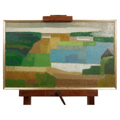 Vintage Mid Century Modern Danish Abstract Landscape Painting, signed on back