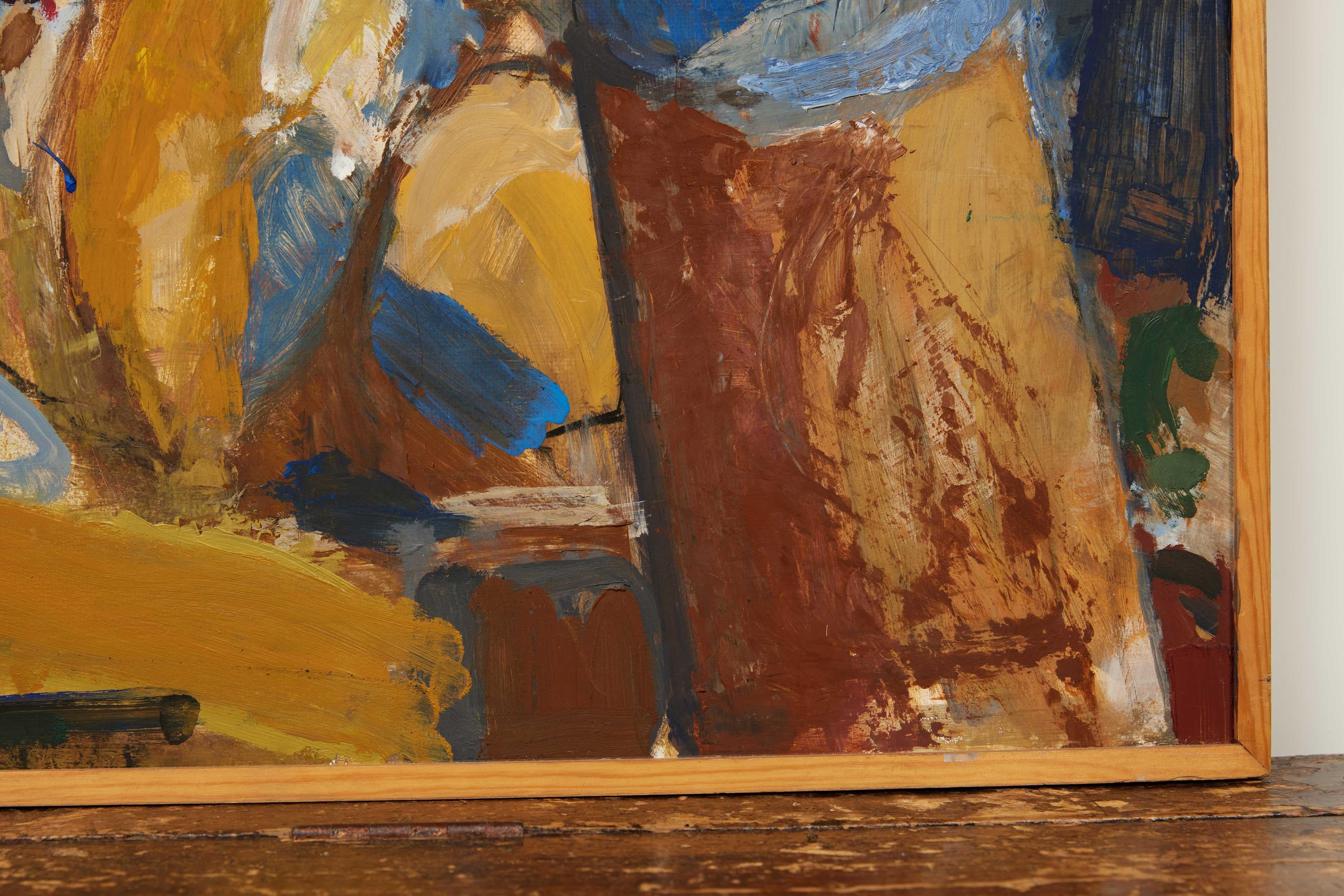 Dänisches abstraktes mehrfarbiges Gemälde, signiert 1965, Moderne der Mitte des Jahrhunderts (Geölt) im Angebot