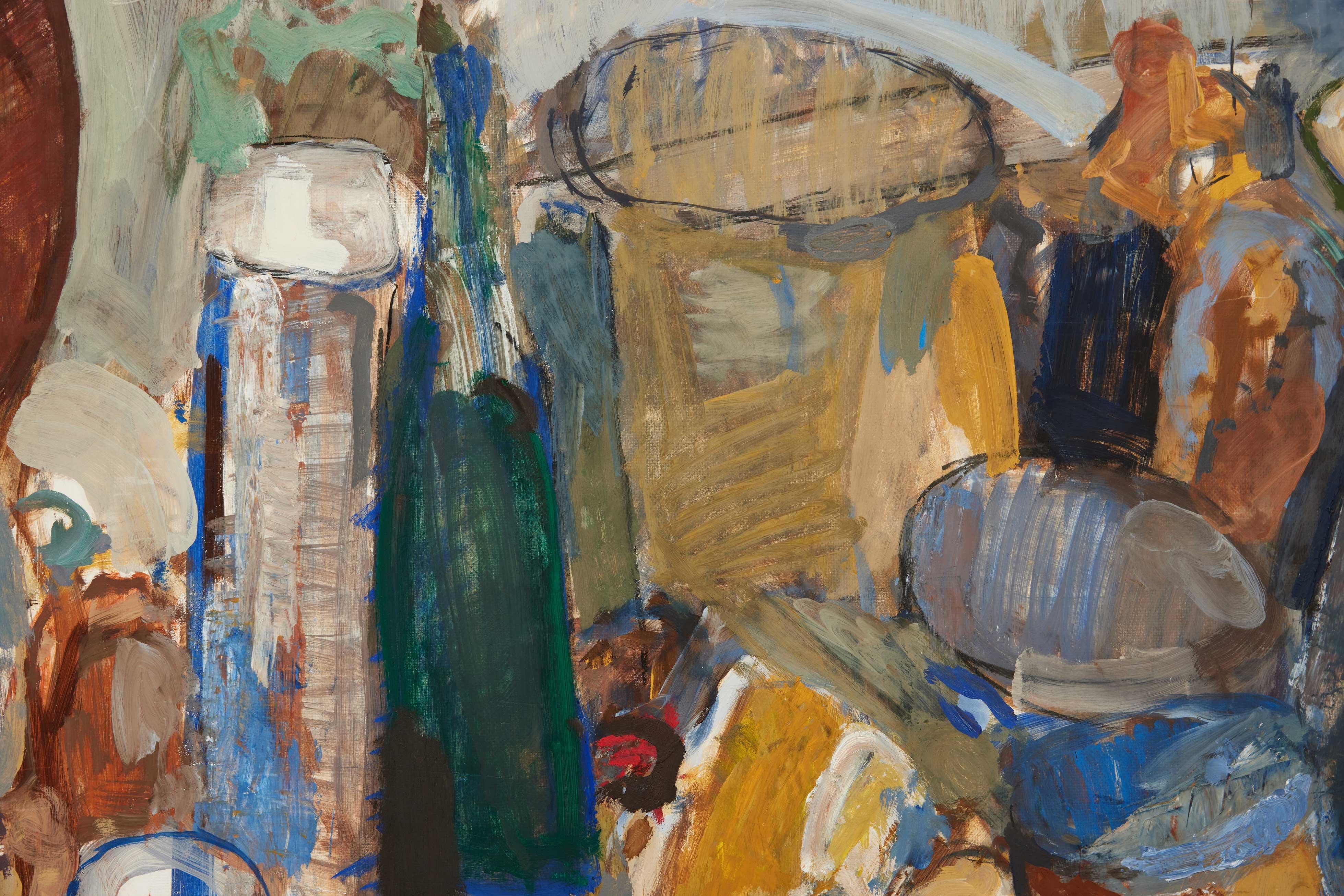 Dänisches abstraktes mehrfarbiges Gemälde, signiert 1965, Moderne der Mitte des Jahrhunderts im Zustand „Gut“ im Angebot in Santa Monica, CA