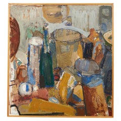 Pintura danesa abstracta multicolor de mediados del siglo XX, firmada en 1965