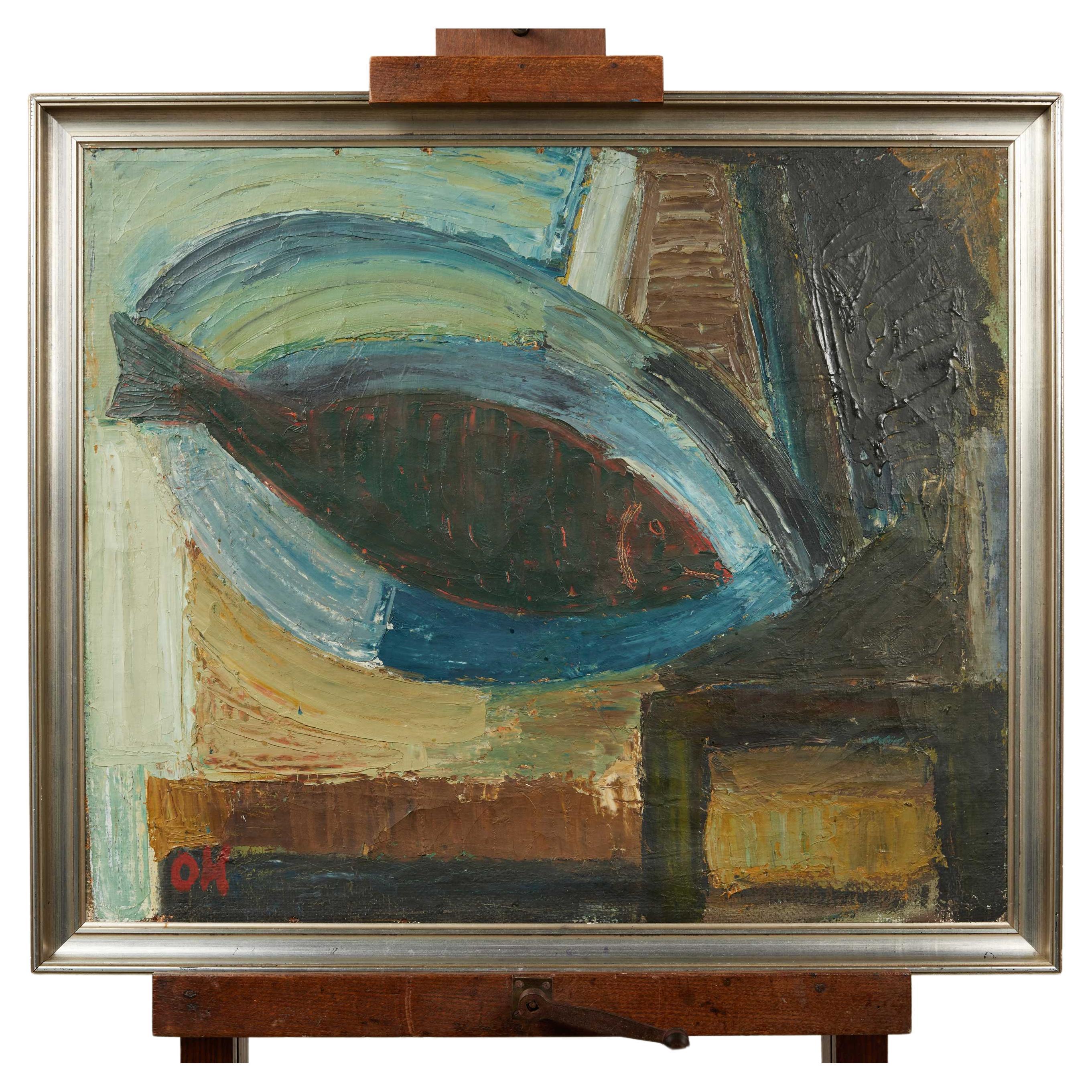 Abstrait danois du milieu du siècle dernier  Peinture Osmund Hansen (1908 - 1995) 