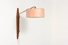 Mid-Century Danish Adjustable Teak and Brass Wall Lamp, 1958