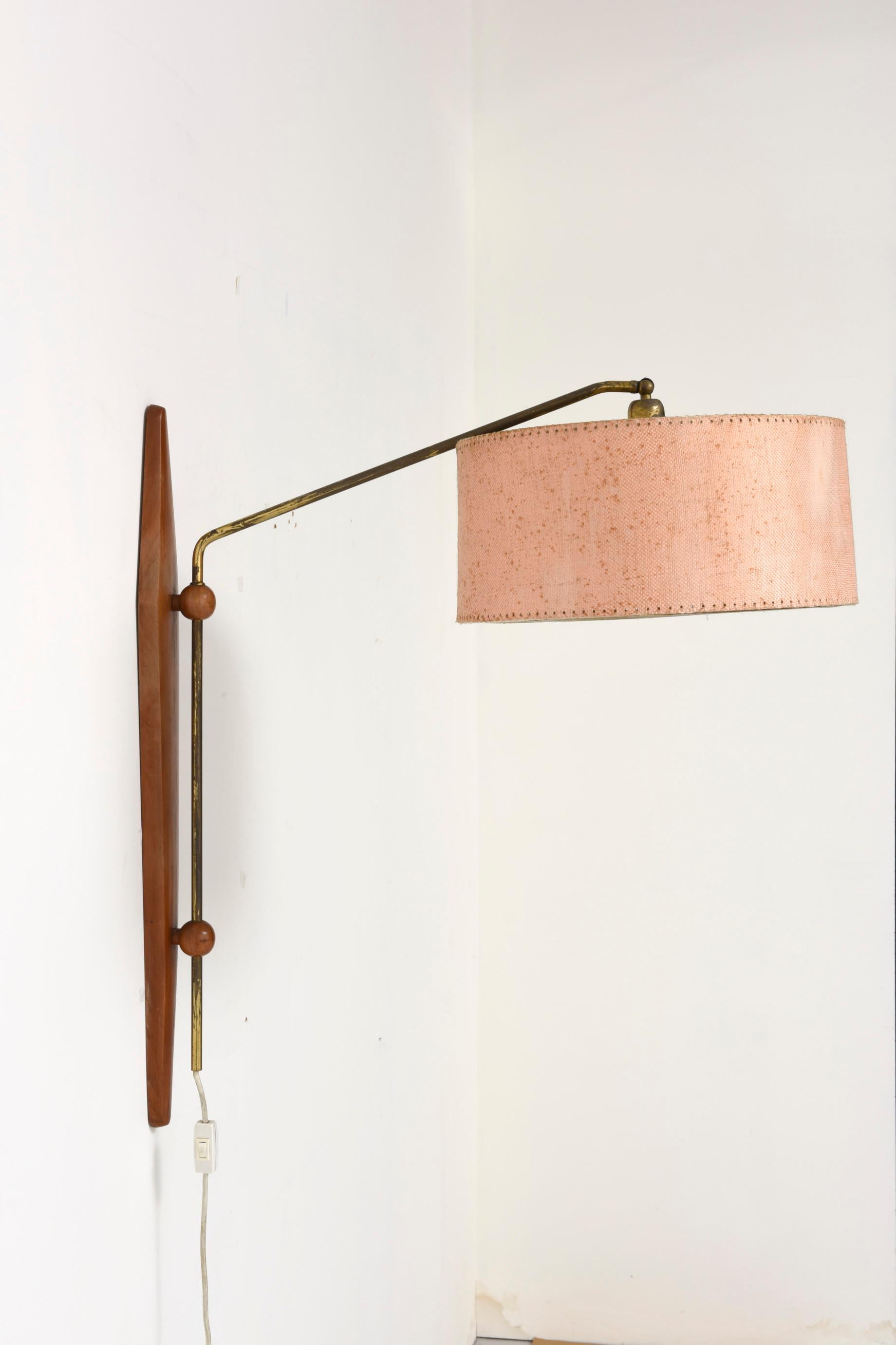 Scandinavian Modern Mid-Century Danish Adjustable Teak and Brass Wall Lamp, 1958 For Sale