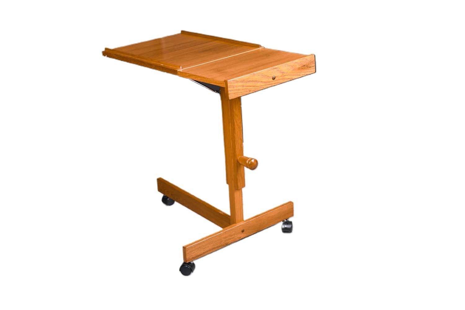 Mid-Century Danish Adjustable Teak Rolling Laptop Music Table Stand 6