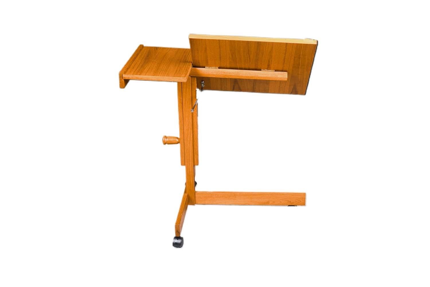 Scandinavian Modern Mid-Century Danish Adjustable Teak Rolling Laptop Music Table Stand