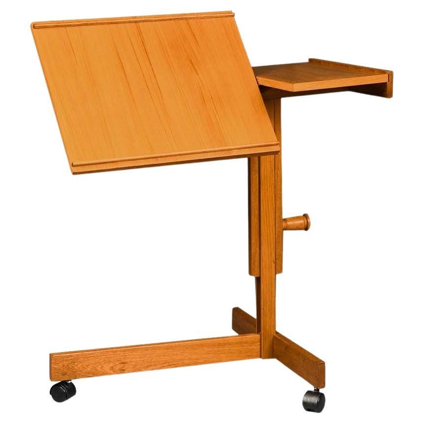 Mid-Century Danish Adjustable Teak Rolling Laptop Music Table Stand