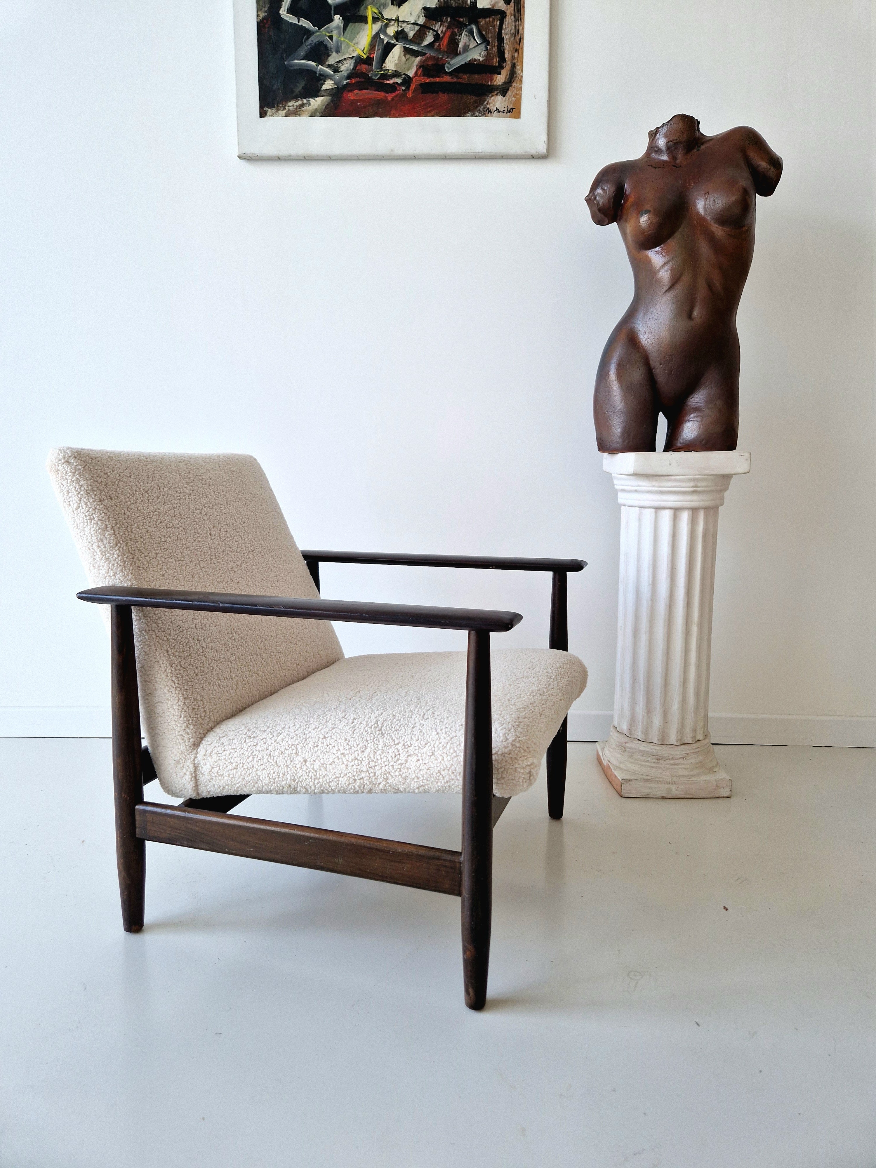 Mid Century Danish Afromosia Armchair Boucle Upholstery 1960s For Sale