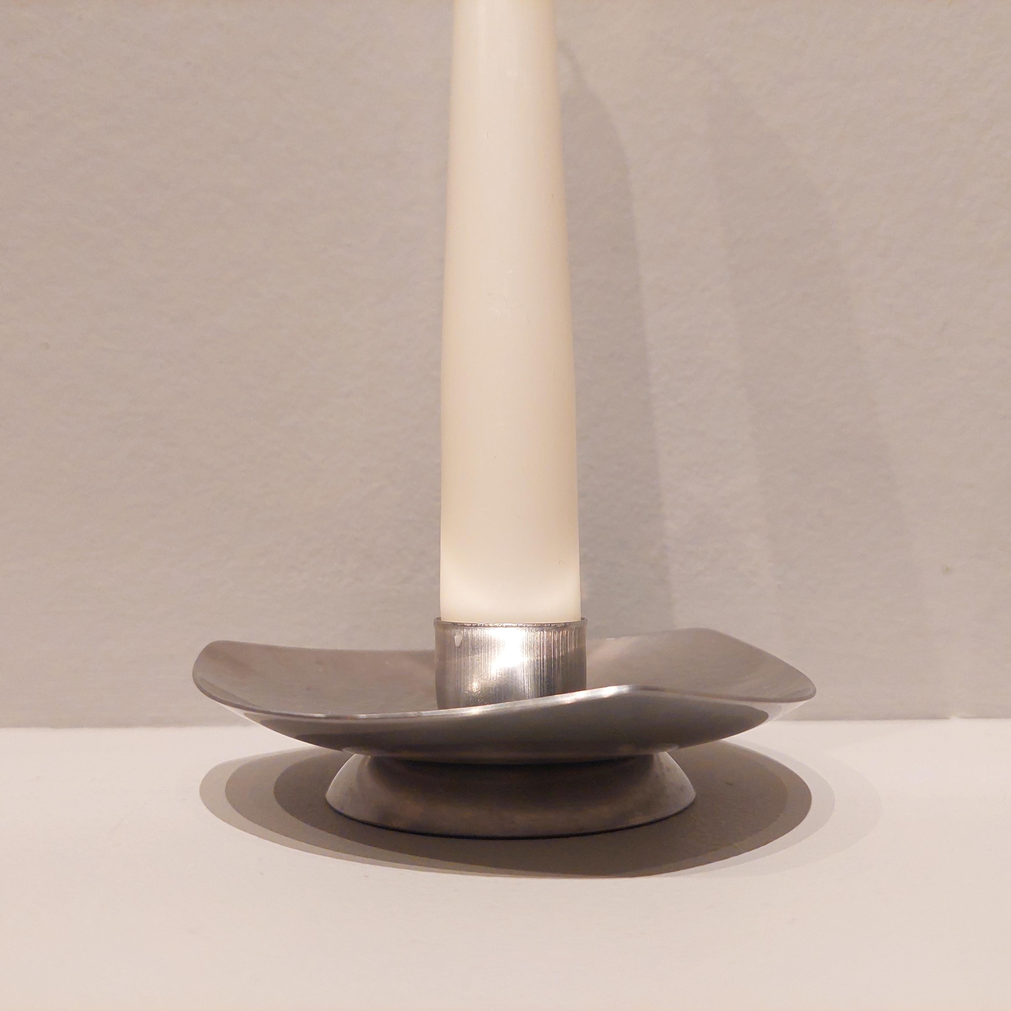 Mid Century Danish Arne Jacobsen Stainless steel Candlesticks 60s set of 2 In Good Condition In Leamington Spa, GB