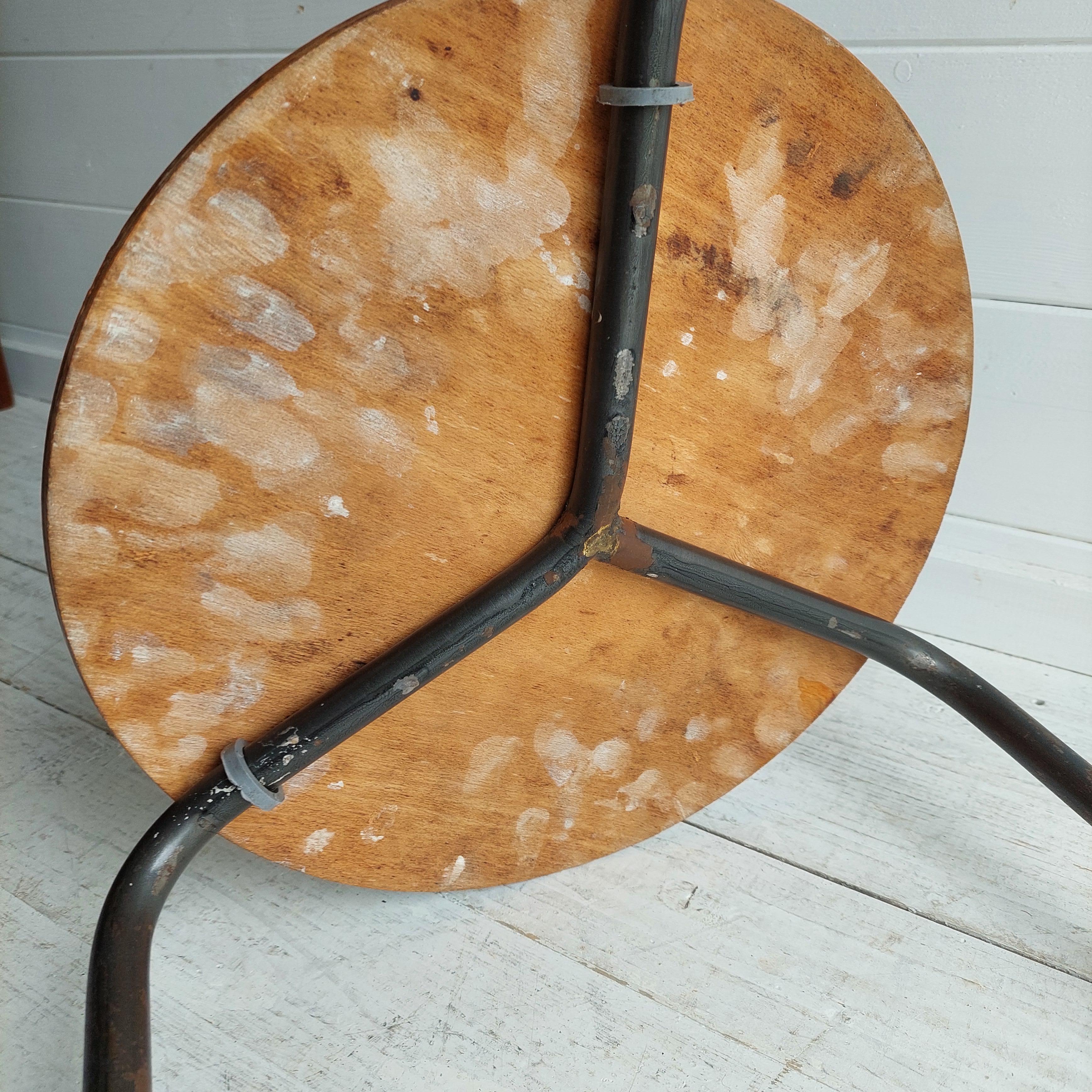 Mid Century Danish Arne Jacobsen Style Dot Stool tripod base  Vintage Industrial 10