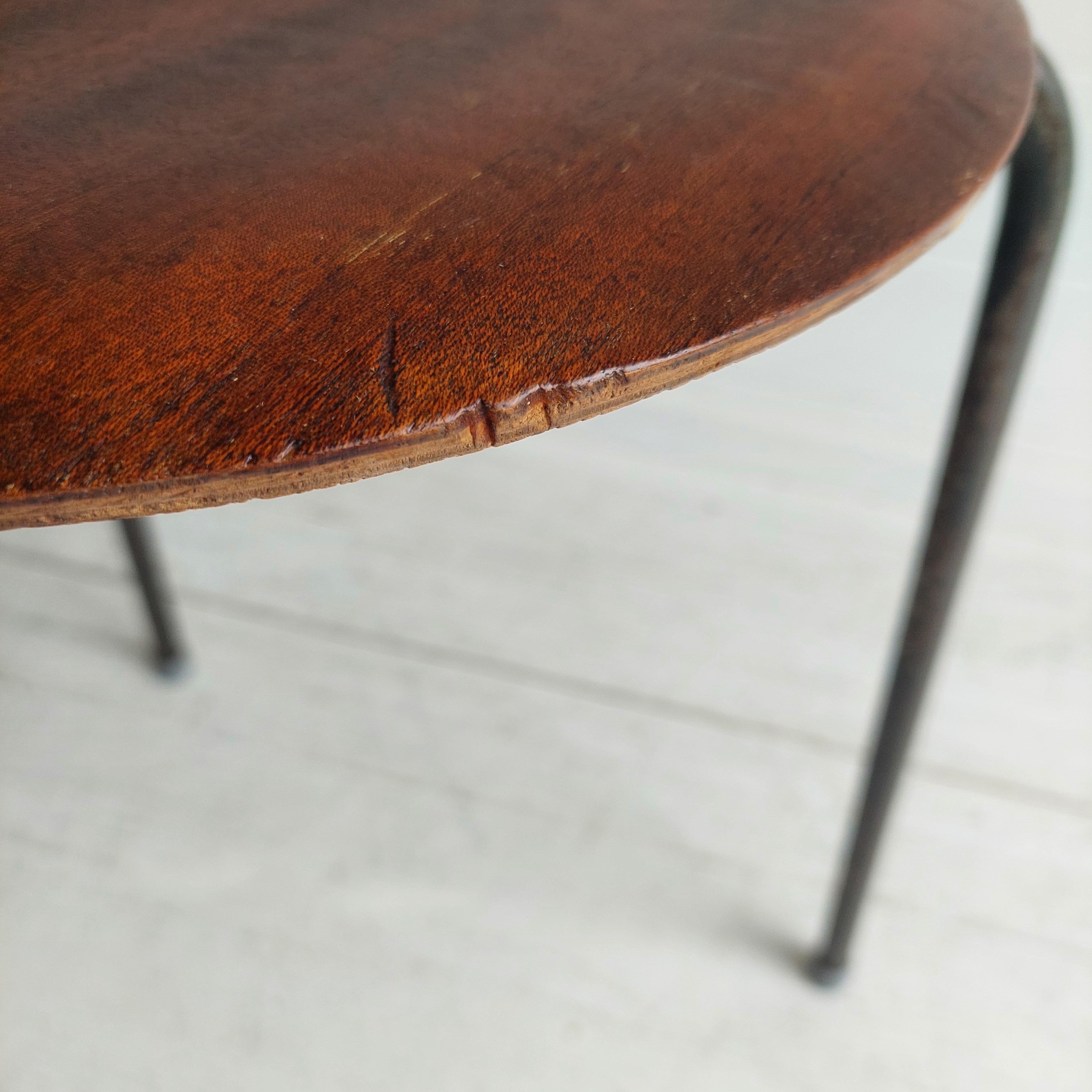 Mid Century Danish Arne Jacobsen Style Dot Stool tripod base  Vintage Industrial 3