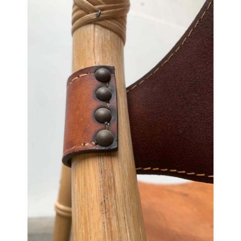 Sedia da salotto Safari in bambù e pelle danese di metà secolo, anni '60 in vendita 6