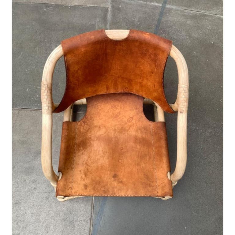 Pelle Sedia da salotto Safari in bambù e pelle danese di metà secolo, anni '60 in vendita