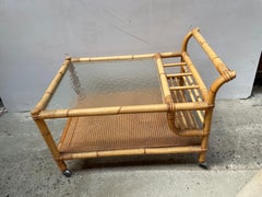 Mid Century Danish Bamboo Rattan Bar Cart, 1960´s