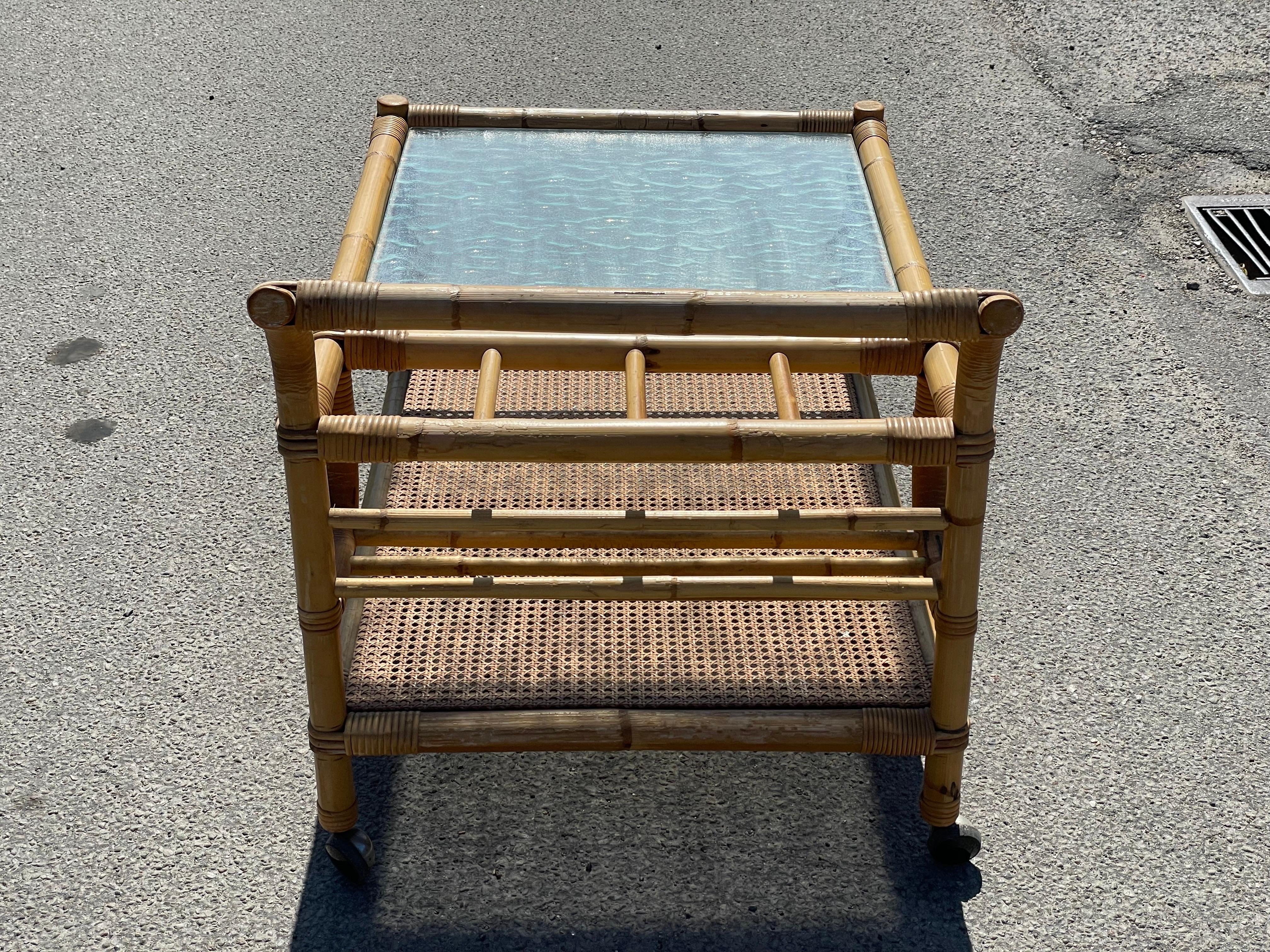 Mid-20th Century Mid Century Danish Bamboo Rattan Bar Cart, 1960´s For Sale