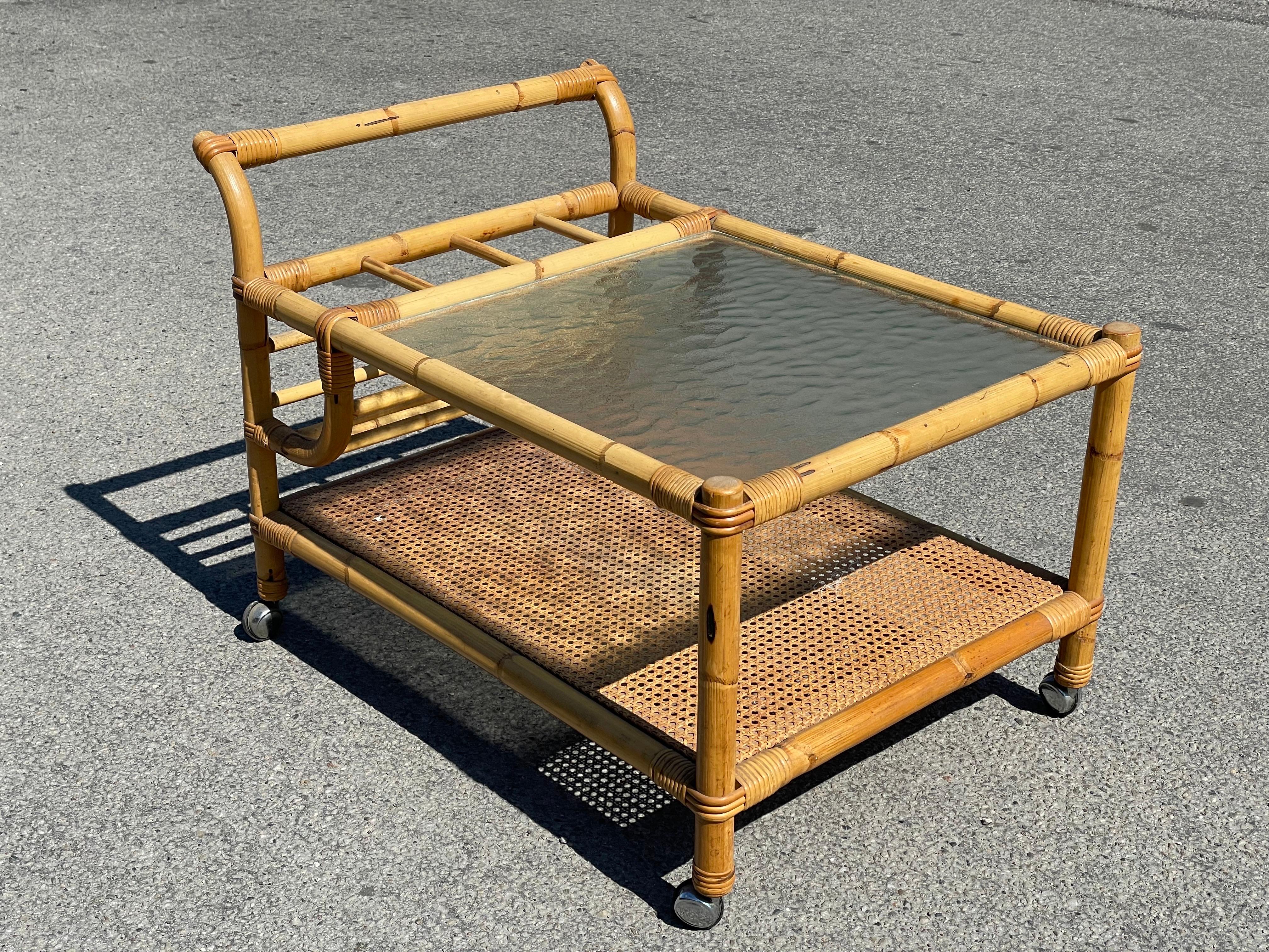 Mid Century Danish Bamboo Rattan Bar Cart, 1960´s For Sale 2
