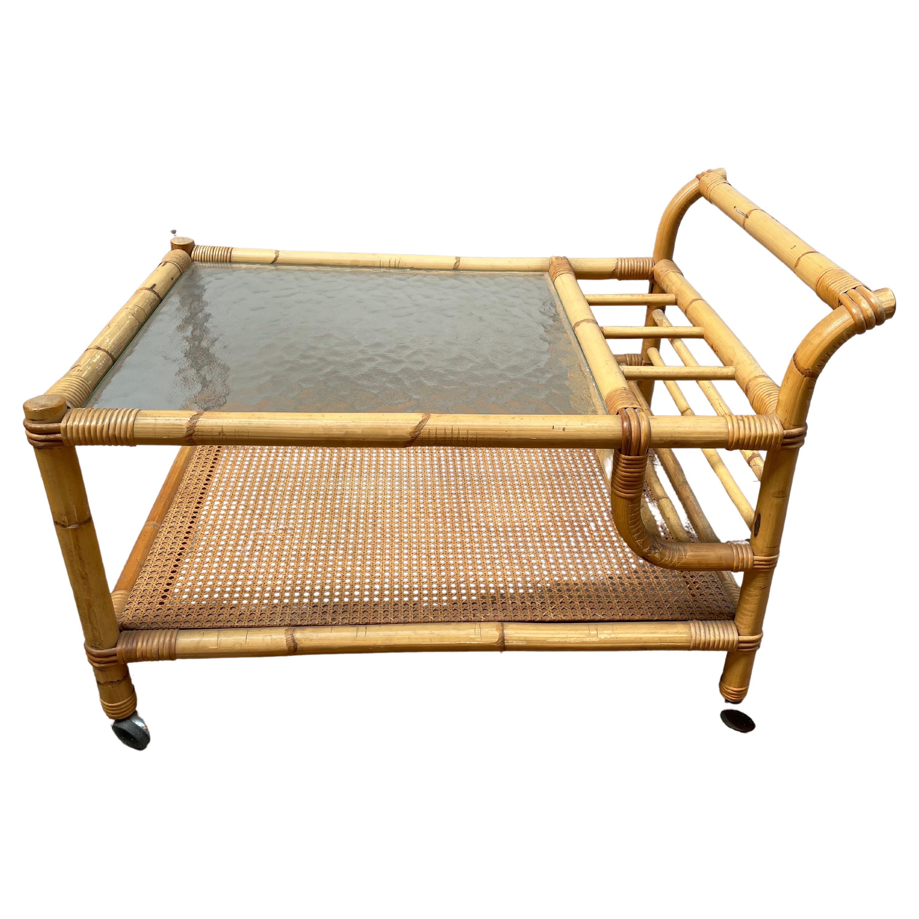 Mid Century Danish Bamboo Rattan Bar Cart, 1960´s For Sale