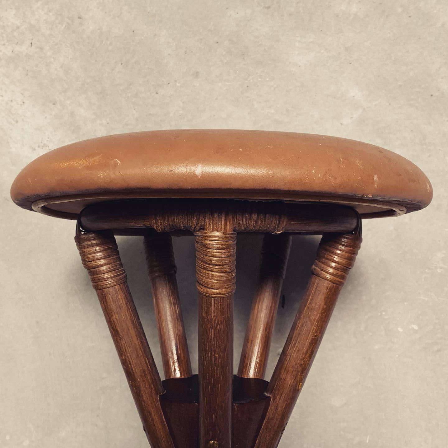 Leather Midcentury Danish Bamboo Stool, 1960s