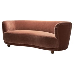 Mid-Century Danish "Banana" Sofa Upholstered in Mohair, Denmark ca 1940s