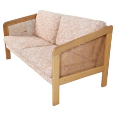 Mid Century Danish Beech Cane Arm Loveseat Sofa by Nielaus Denmark