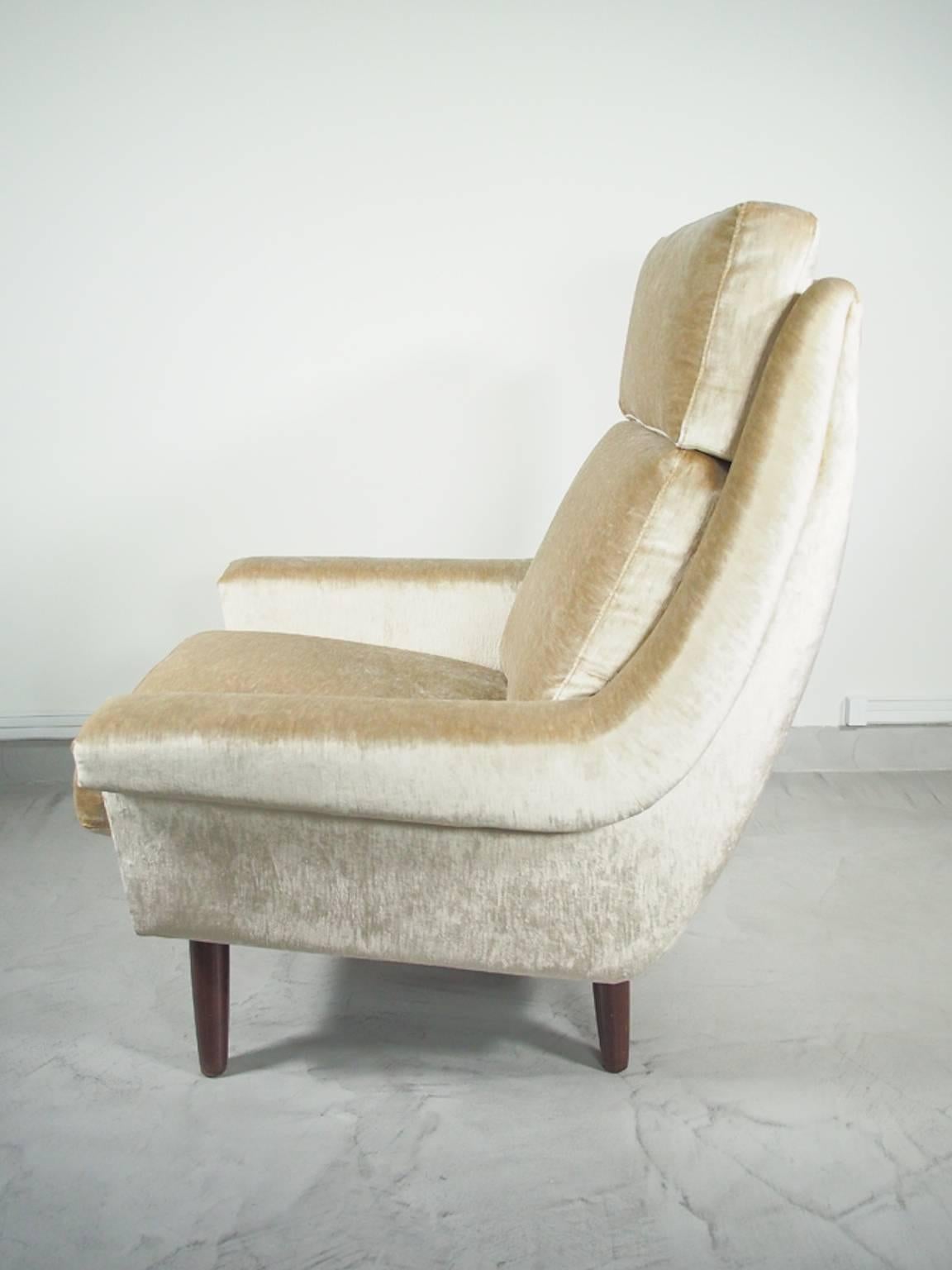 Mid-Century Modern Midcentury Danish Beige Velvet Armchair