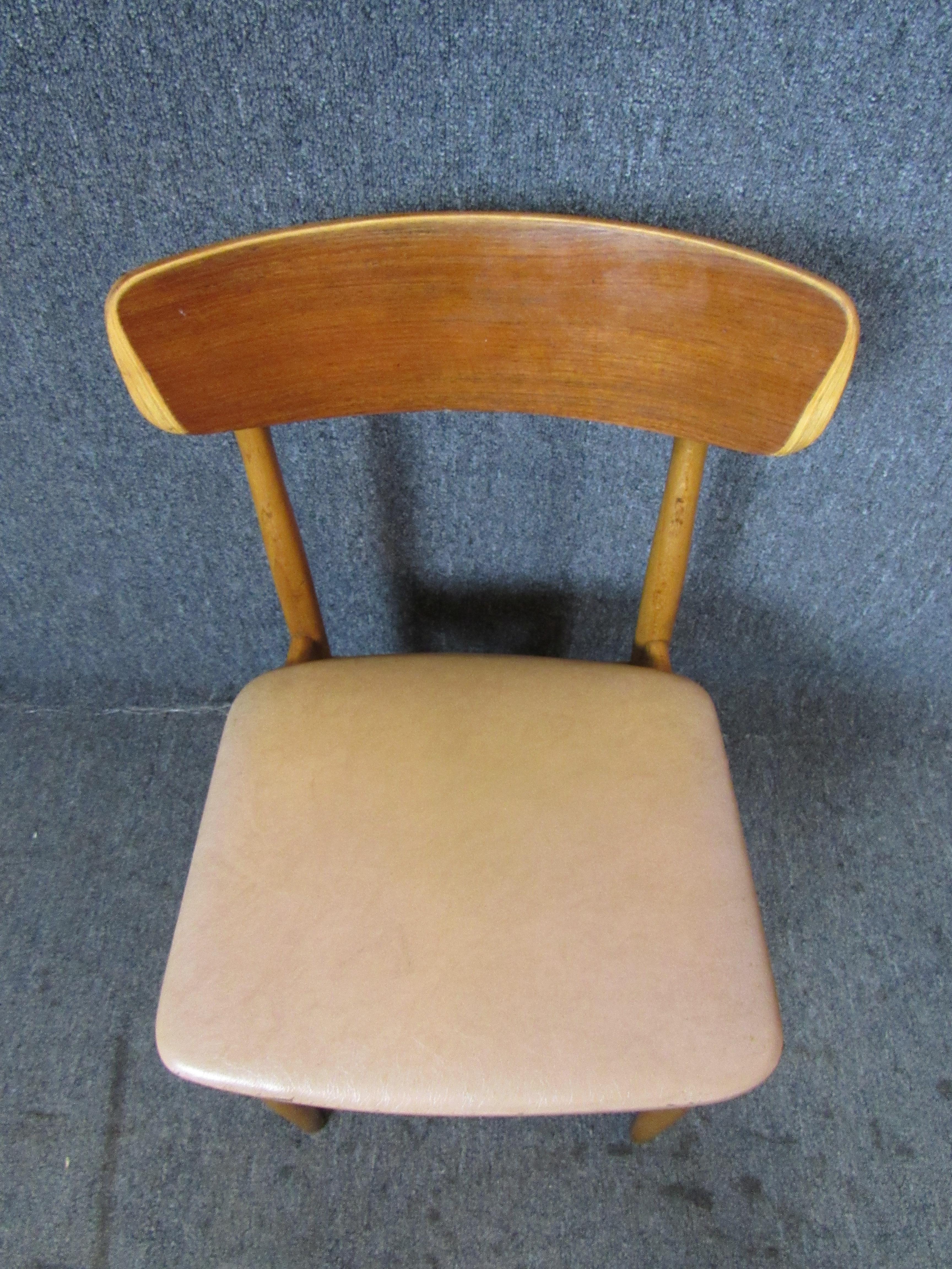 Upholstery Midcentury Danish Bent Plywood Dining Chairs For Sale