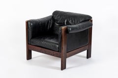 Mid Century Danish Black Leather Lounge Chair in Style of Arne Norell