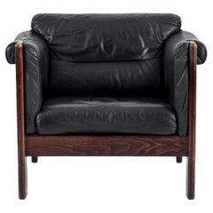 Mid Century Danish Black Leather Lounge Chair in Style of Arne Norell