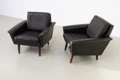 Mid-Century Danish Black Leather Lounge Chairs by Thams, 1960s. Set of 2.