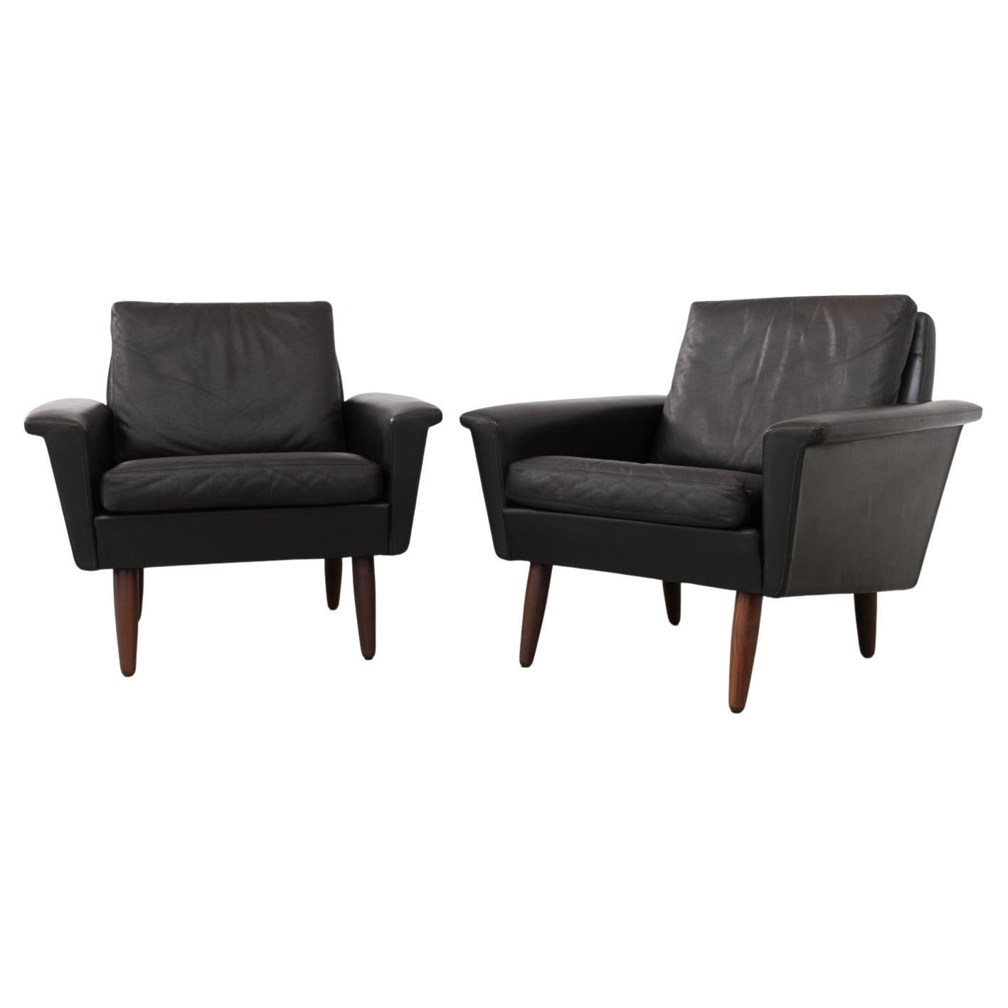 Mid-Century Danish Black Leather Lounge Chairs by Thams, 1960s. Set of 2. For Sale
