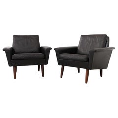 Mid-Century Danish Black Leather Lounge Chairs by Thams, 1960s. Set of 2.