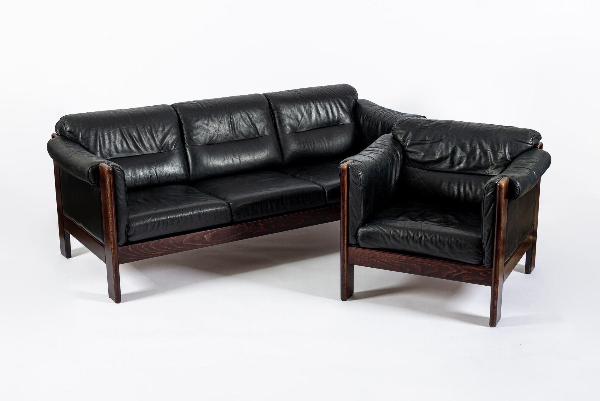 Mid Century Danish Black Leather Sofa in Style of Arne Norell en venta 8